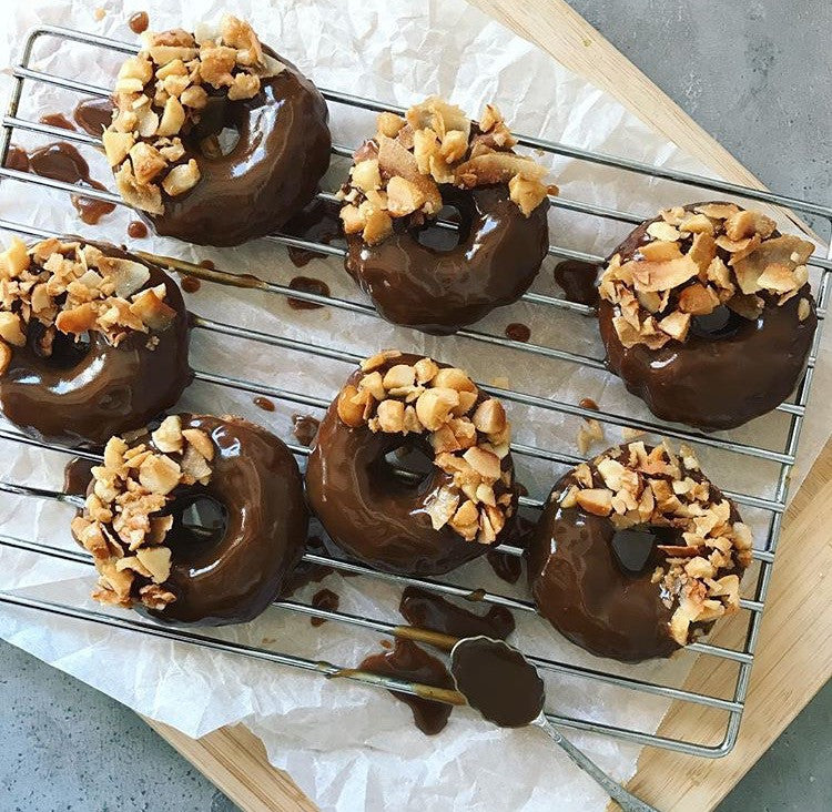 Calmer Sutra's Vegan Fresh Chai Donuts with salted caramel and macadamia coconut praline