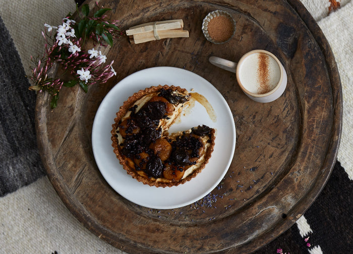 MASCARPONE OAT TART WITH FRESH CHAI SOAKED FRUIT